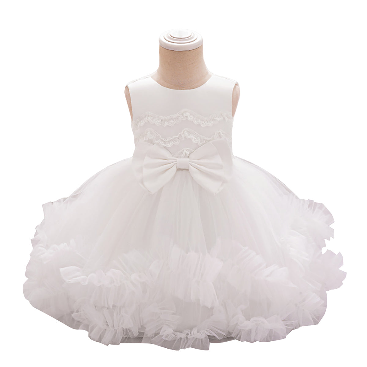 Girls Ruffled Fit and Flare Dress With Bow