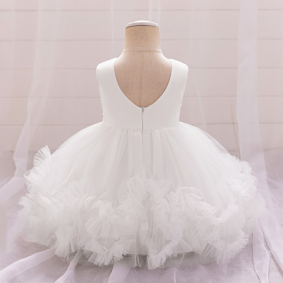 Girls Ruffled Fit and Flare Dress With Bow