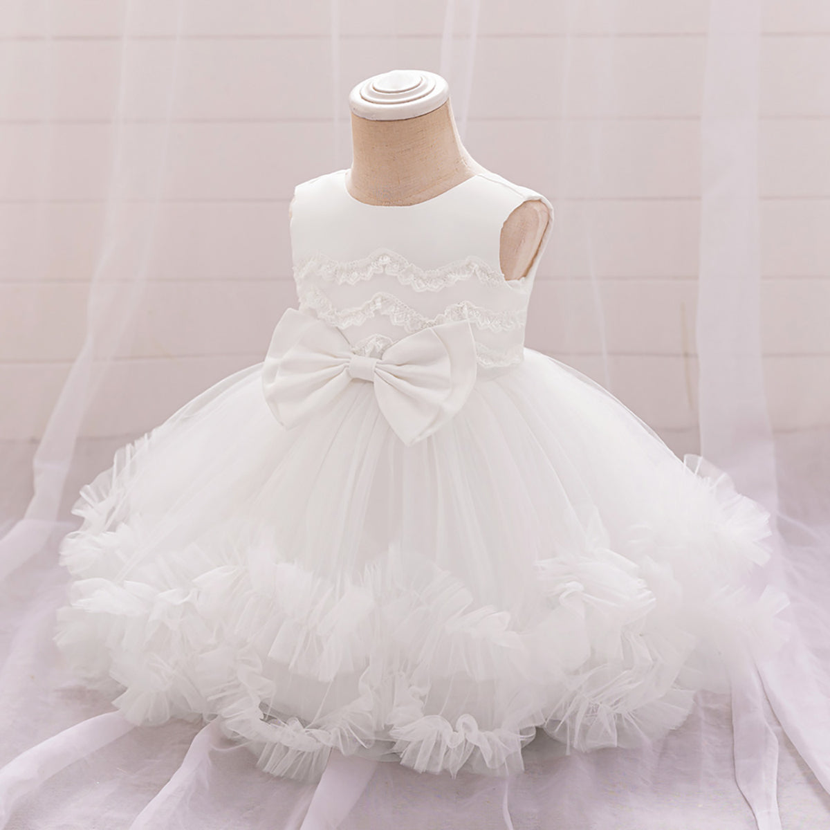 Girls Ruffled Fit and Flare Dress With Bow