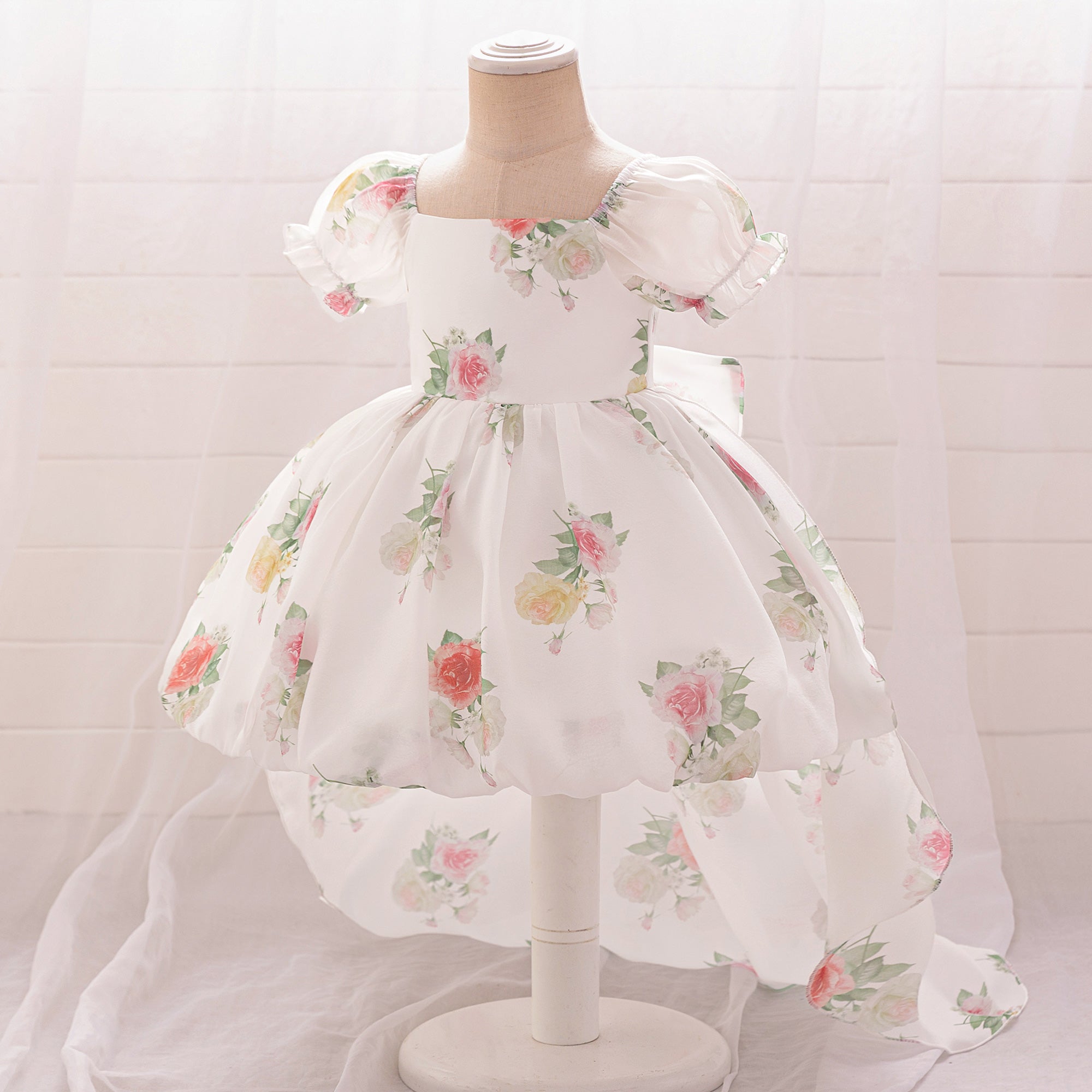 Girls Floral Printed Balloon Dress
