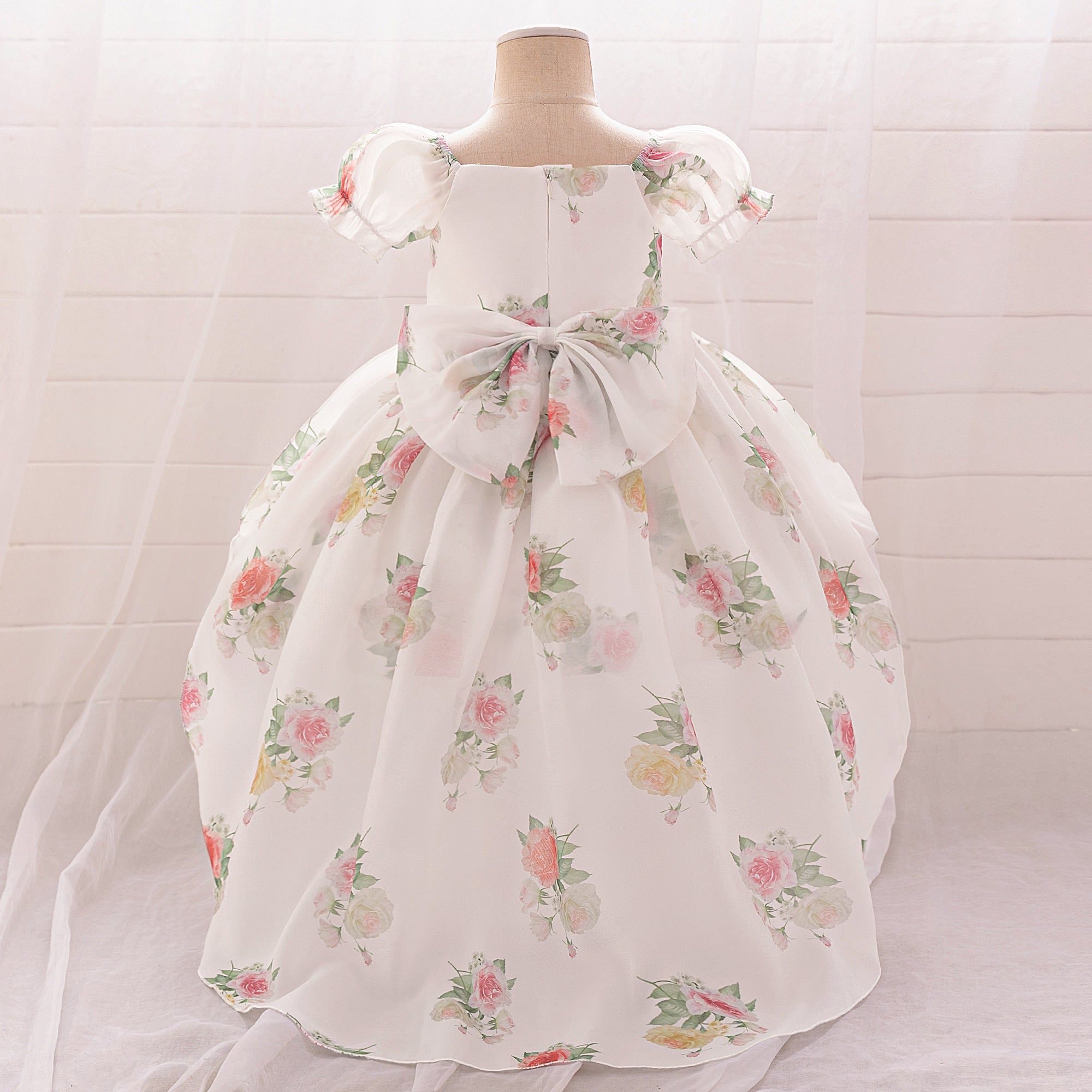 Girls Floral Printed Balloon Dress