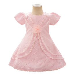 Girls Puff Sleeve Ruffled A-Line Dress