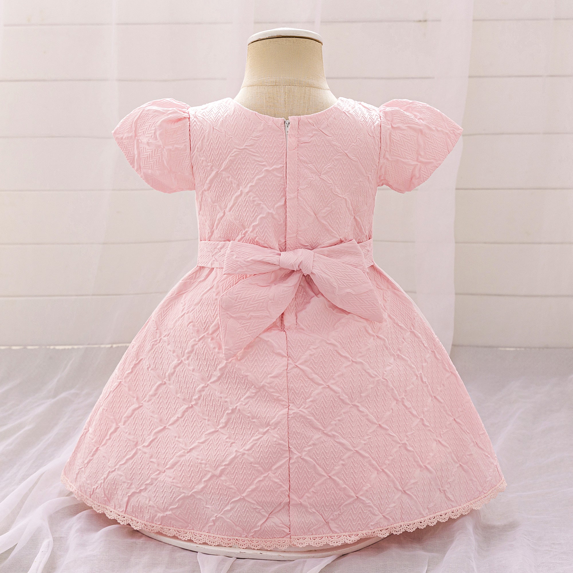 Girls Puff Sleeve Ruffled A-Line Dress