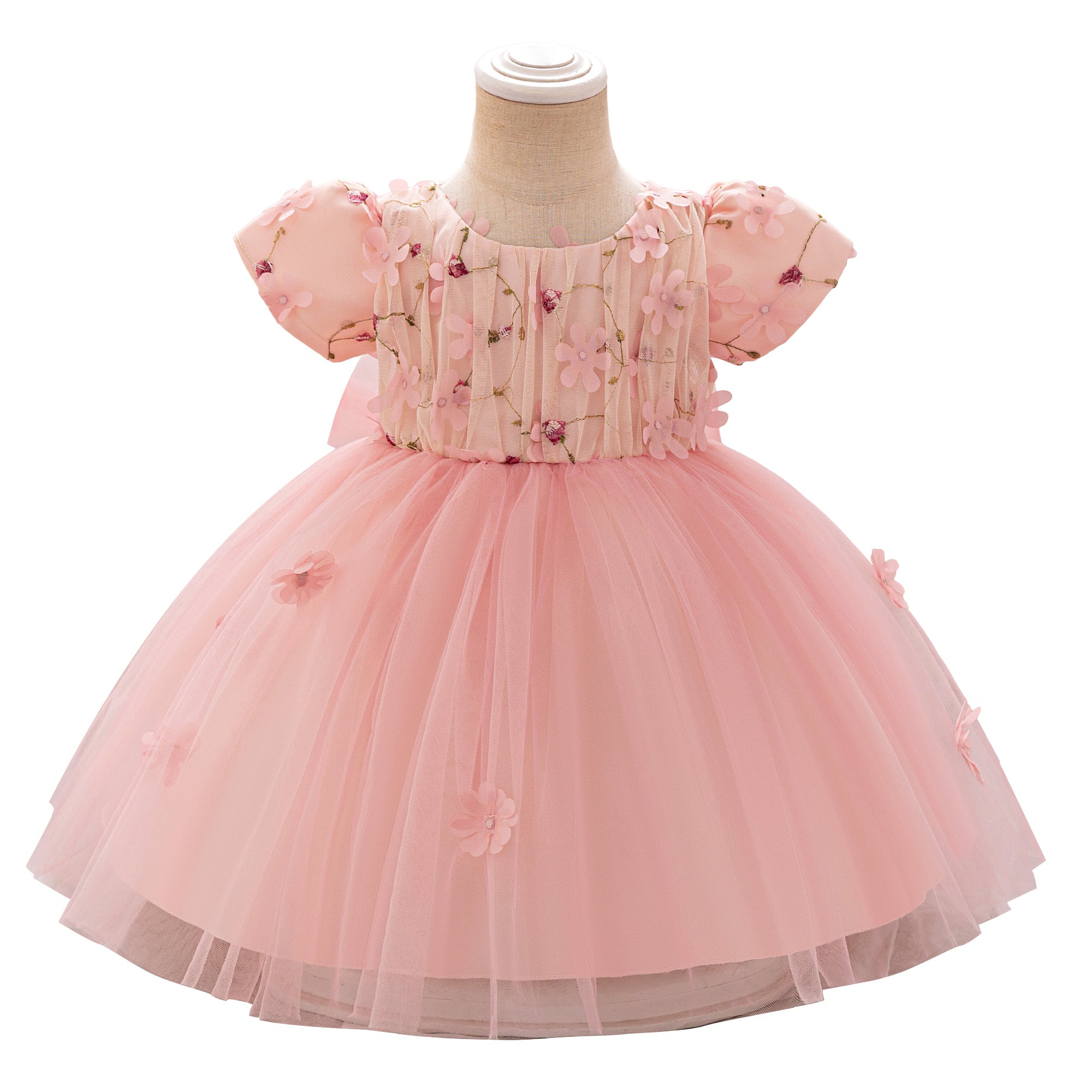 Girls Embroidered Puff Sleeve Fit and Flare Dress
