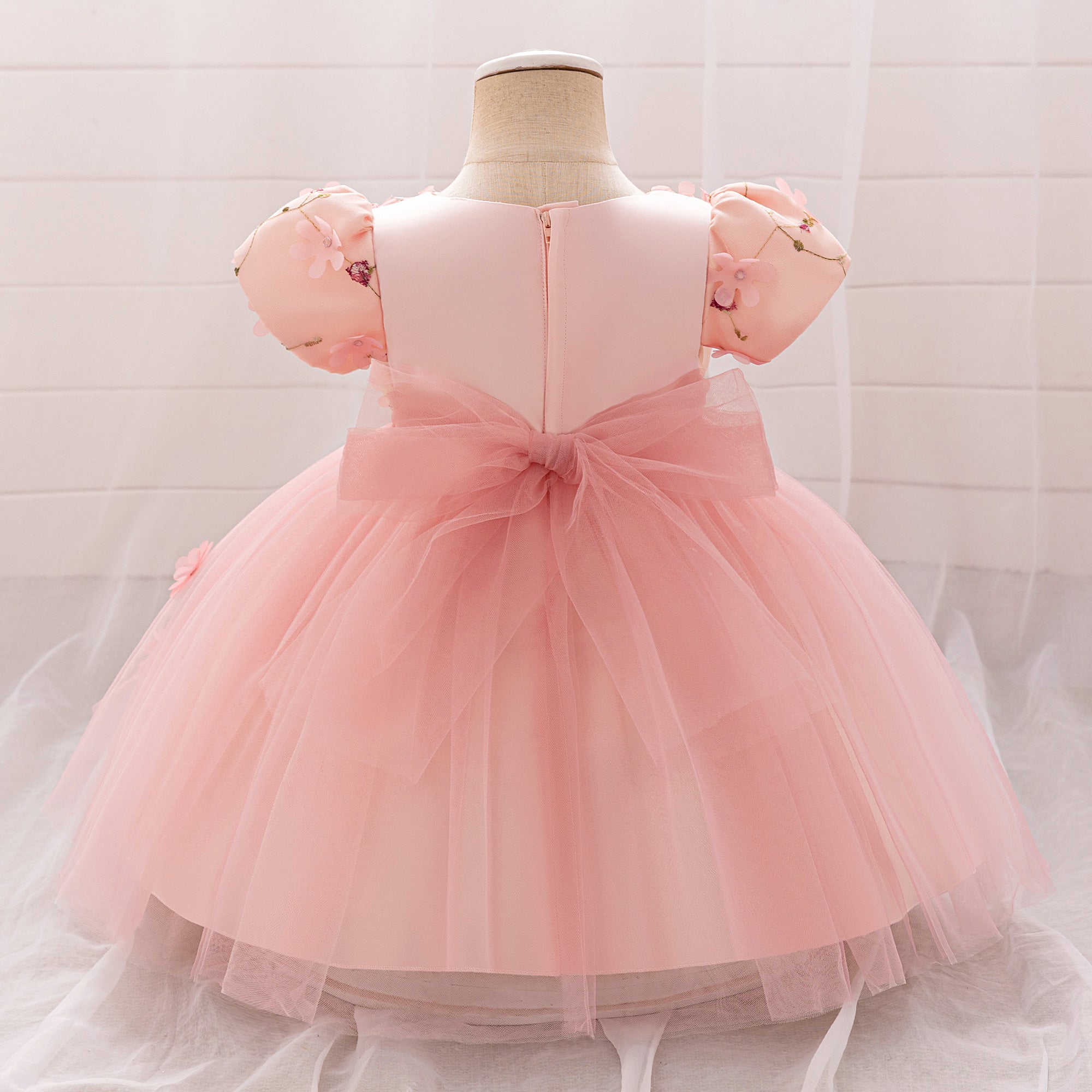 Girls Embroidered Puff Sleeve Fit and Flare Dress