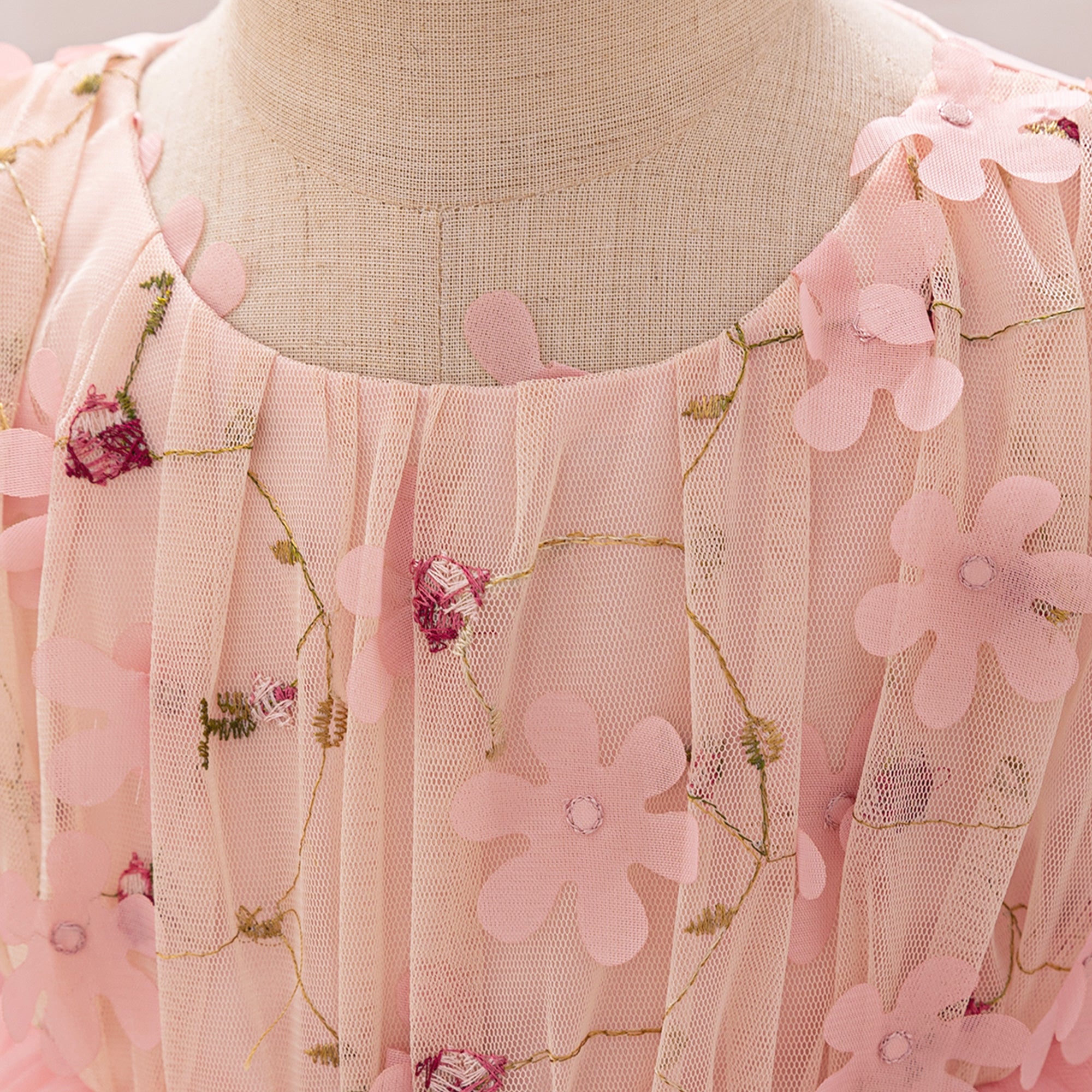 Girls Embroidered Puff Sleeve Fit and Flare Dress