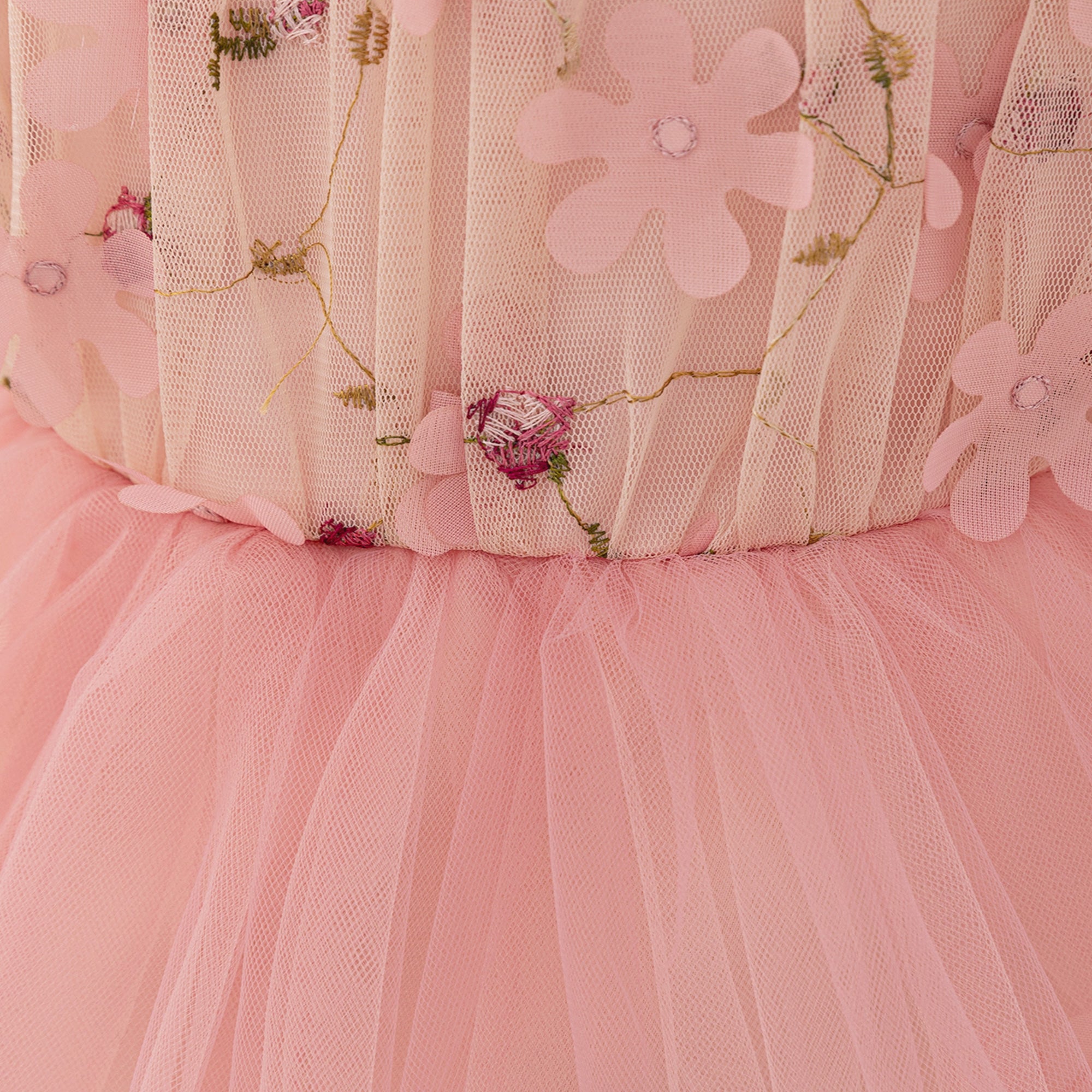 Girls Embroidered Puff Sleeve Fit and Flare Dress