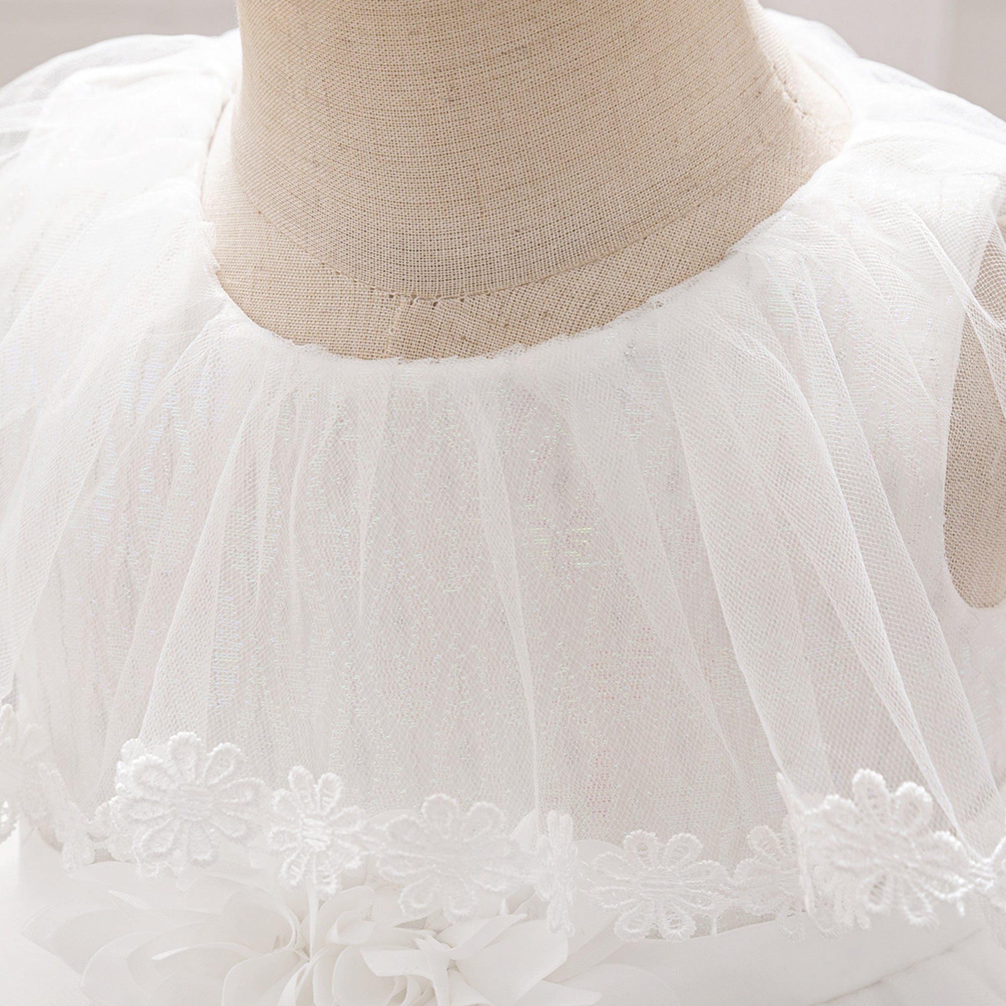 Flared Sleeve Applique Net Balloon Mini Dress