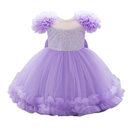 Flared Sleeve Ruffled Net Balloon Mini Dress