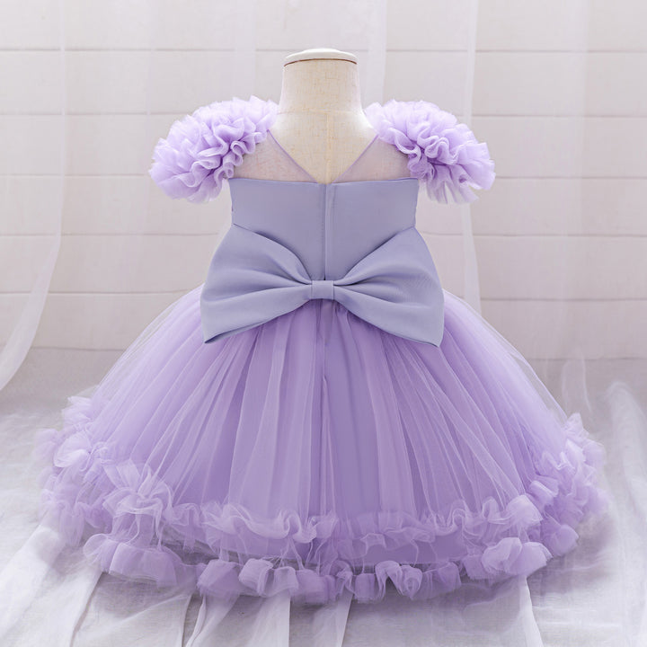Flared Sleeve Ruffled Net Balloon Mini Dress