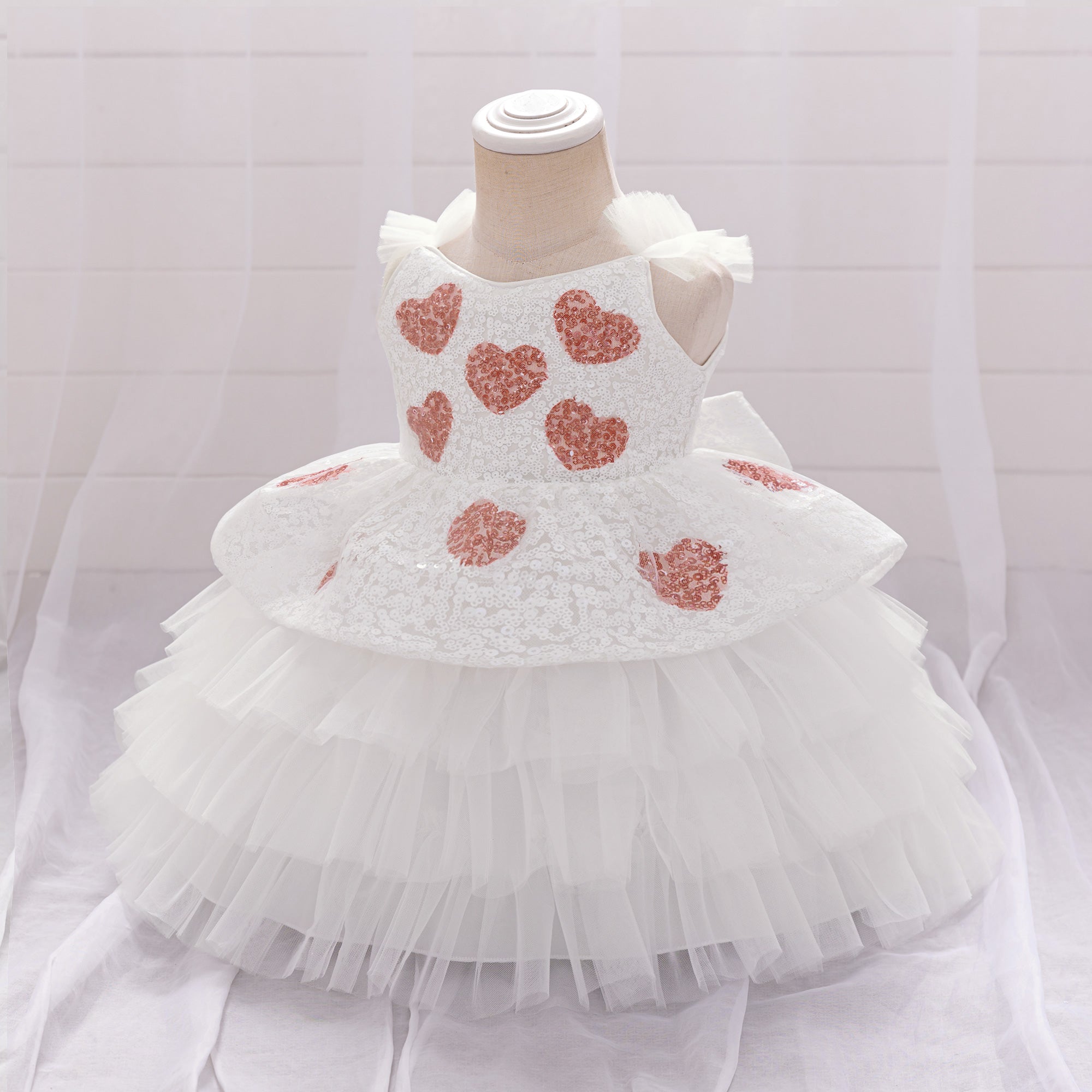 Kids Girls Embellished Layered Chiffon A-Line Midi Dress