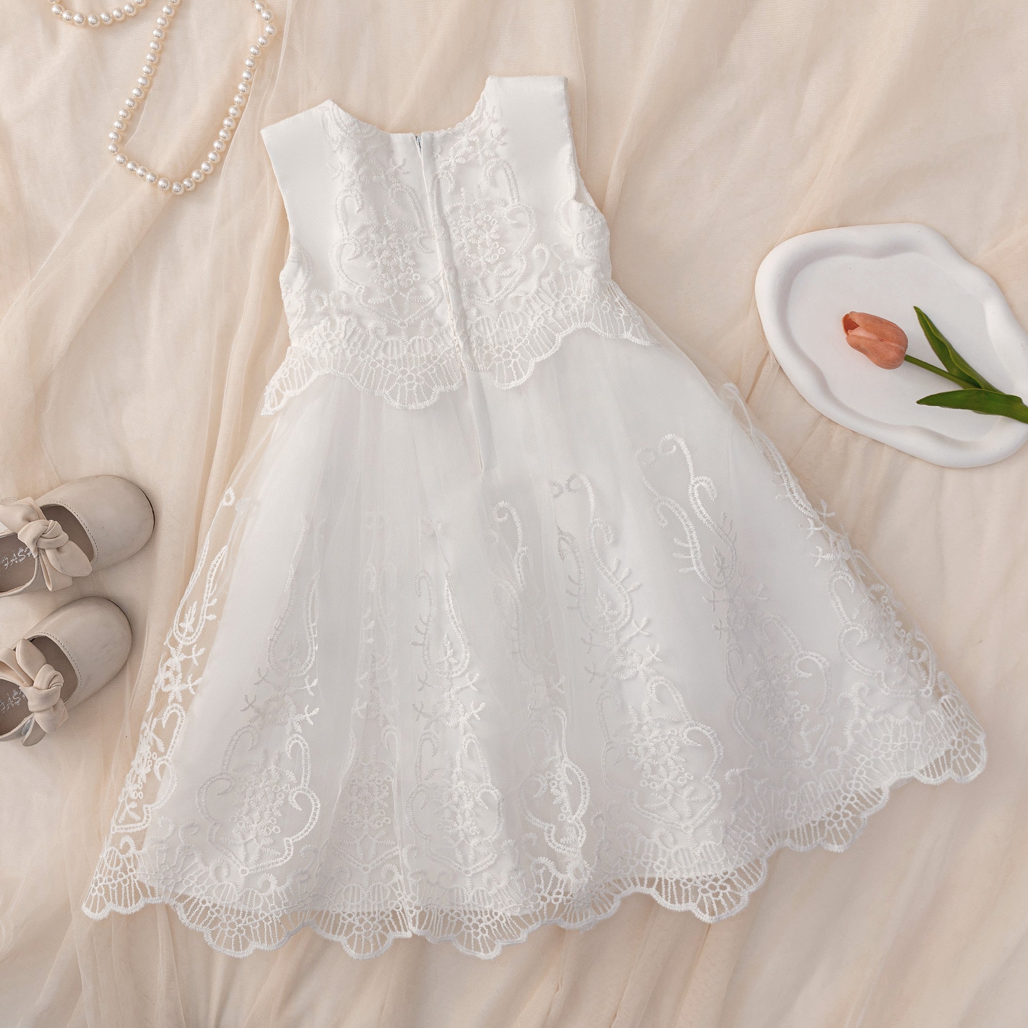 Girl Net Round Neck Sleeveless Fit and Flare Mini Dress