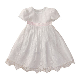 Girl Round Neck Puff Sleeves Net Fit and Flare Mini Dress