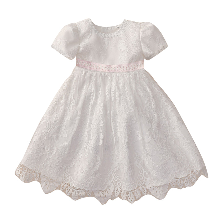 Girl Round Neck Puff Sleeves Net Fit and Flare Mini Dress