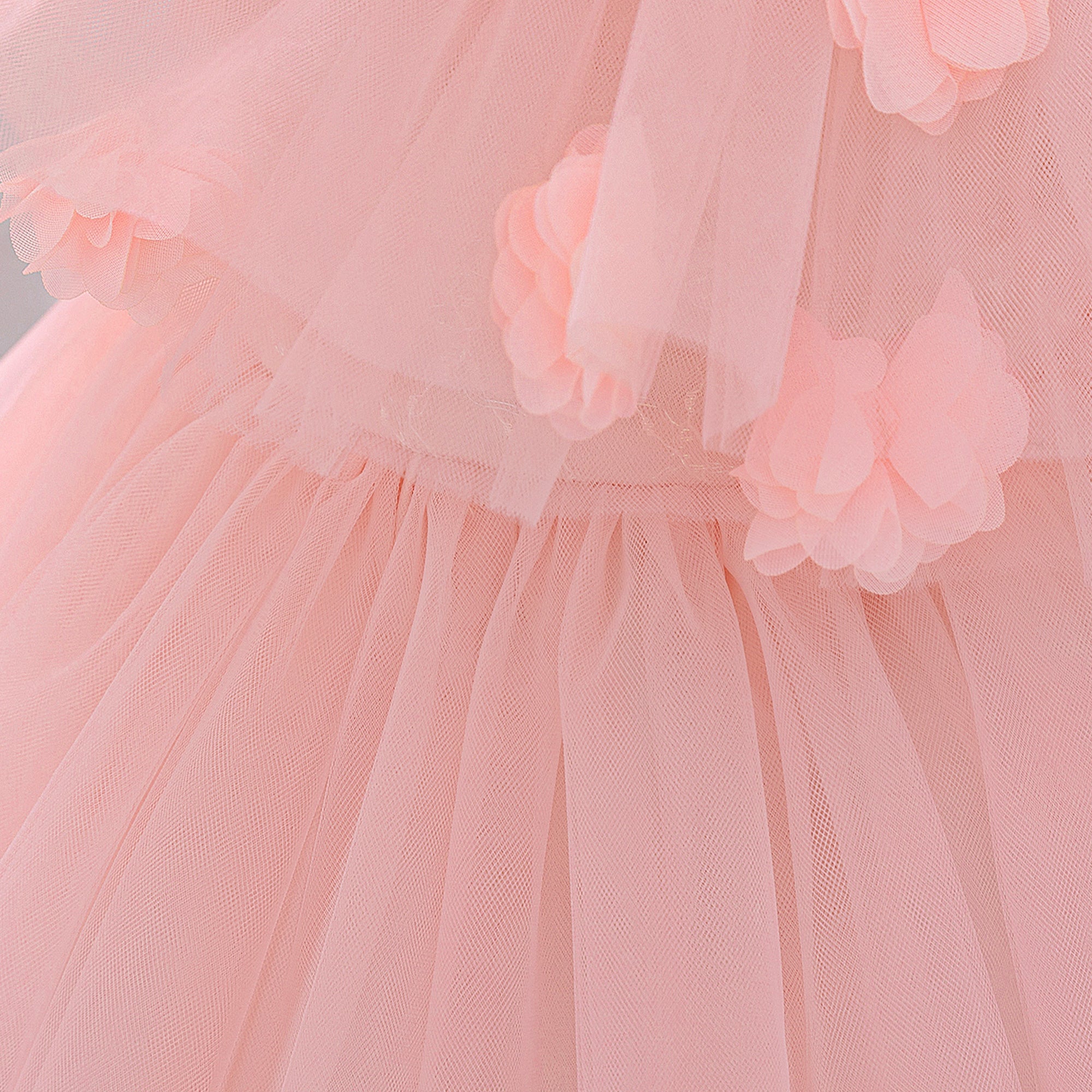 Girl Applique Asymmetric Neck Tulle Gown Midi Dress
