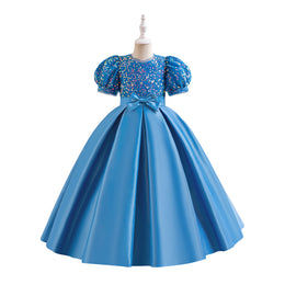 Puff Sleeves Bow Embellished Gown Dress