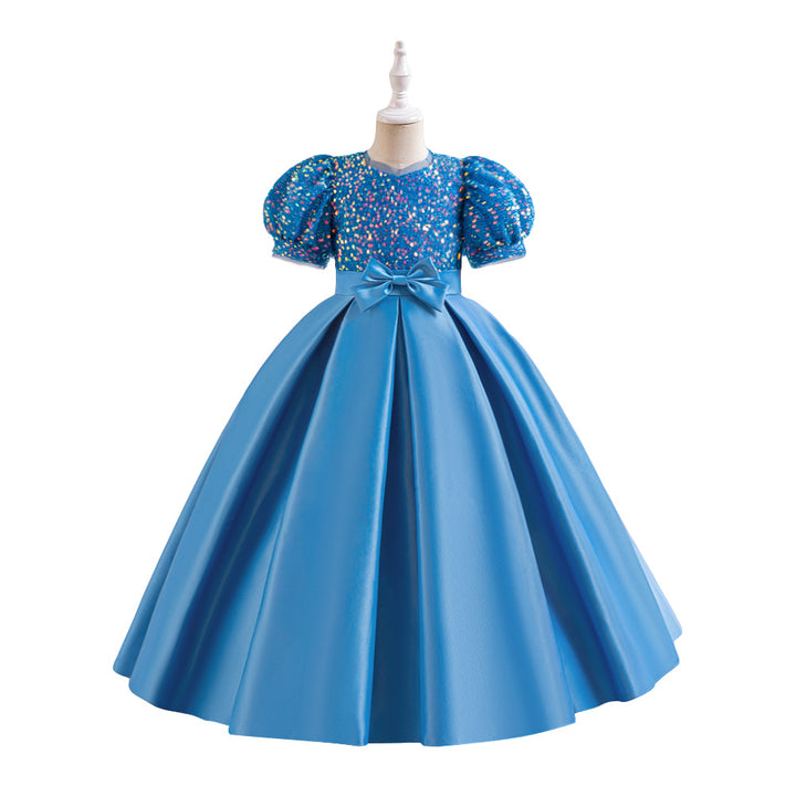 Puff Sleeves Bow Embellished Gown Dress