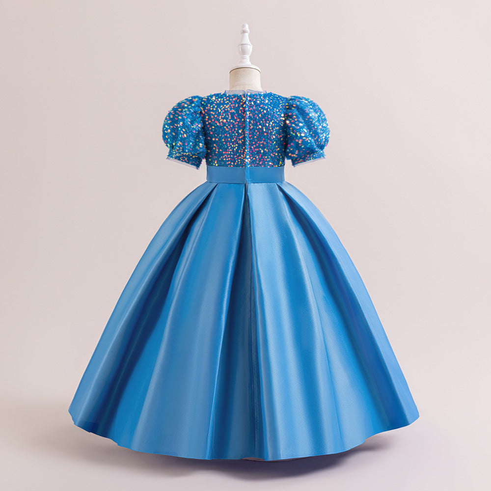 Puff Sleeves Bow Embellished Gown Dress