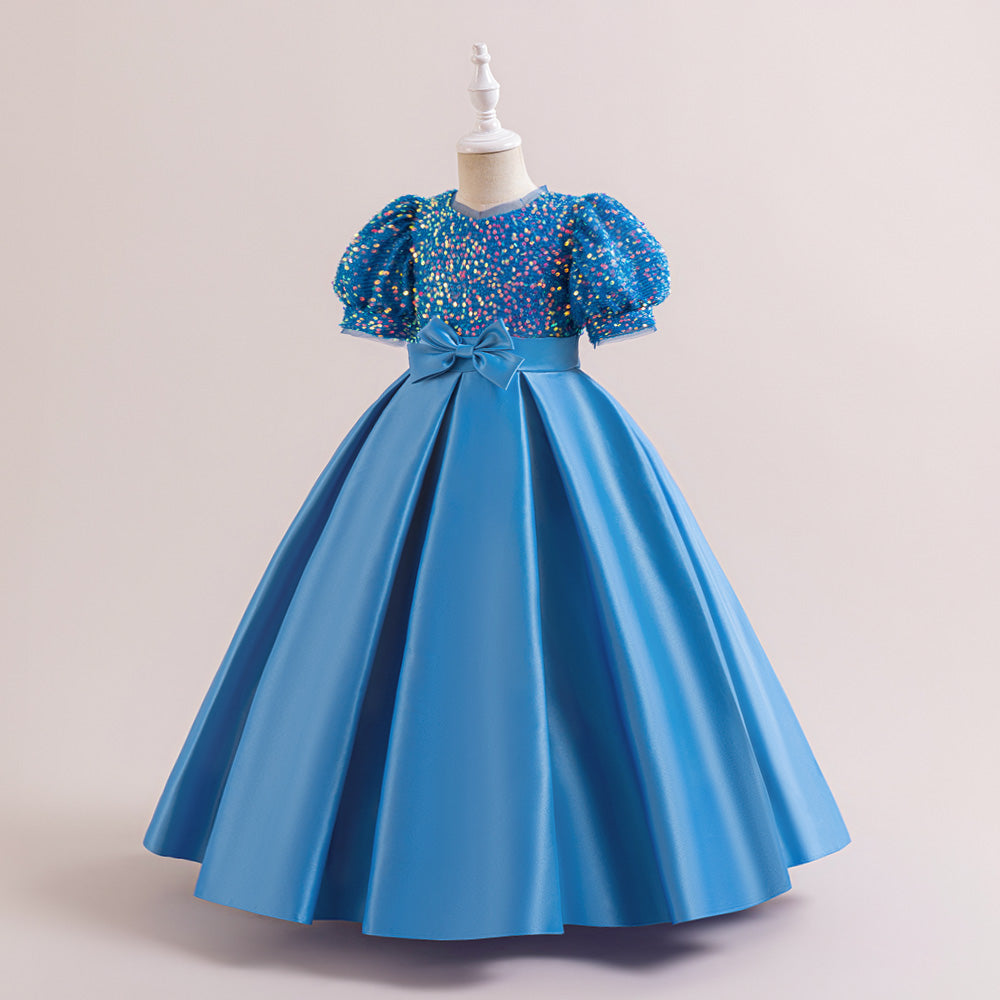 Puff Sleeves Bow Embellished Gown Dress