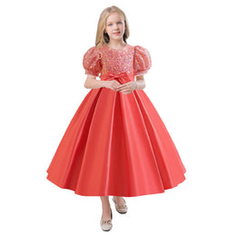 Puff Sleeve Applique Fit & Flare Maxi Dress