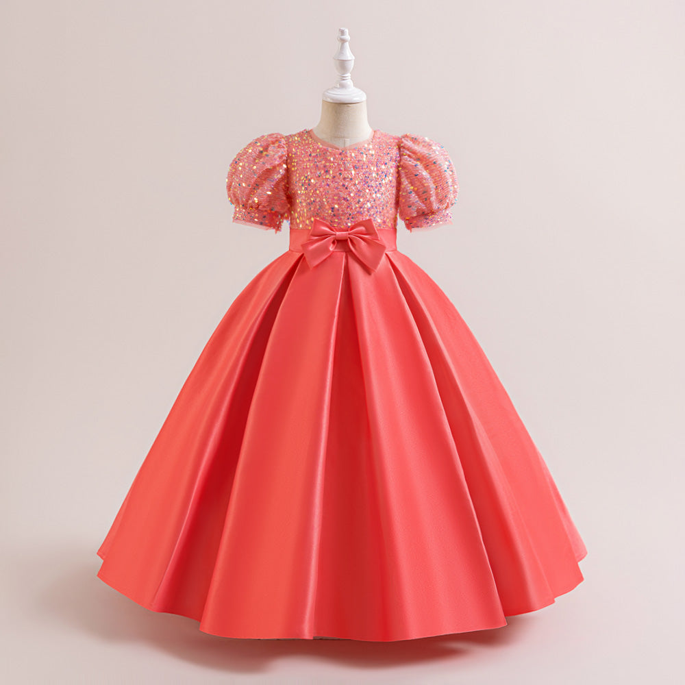 Puff Sleeve Applique Fit & Flare Maxi Dress