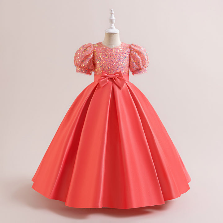 Puff Sleeve Applique Fit & Flare Maxi Dress