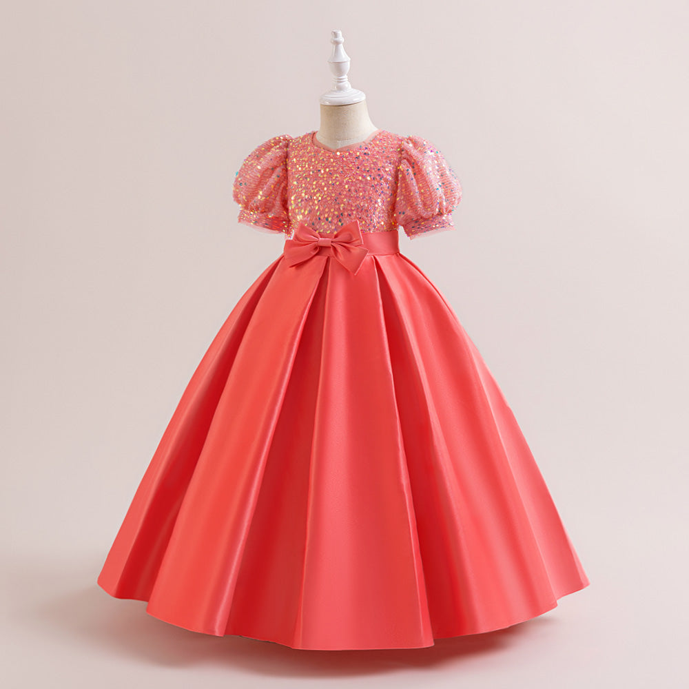 Puff Sleeve Applique Fit & Flare Maxi Dress
