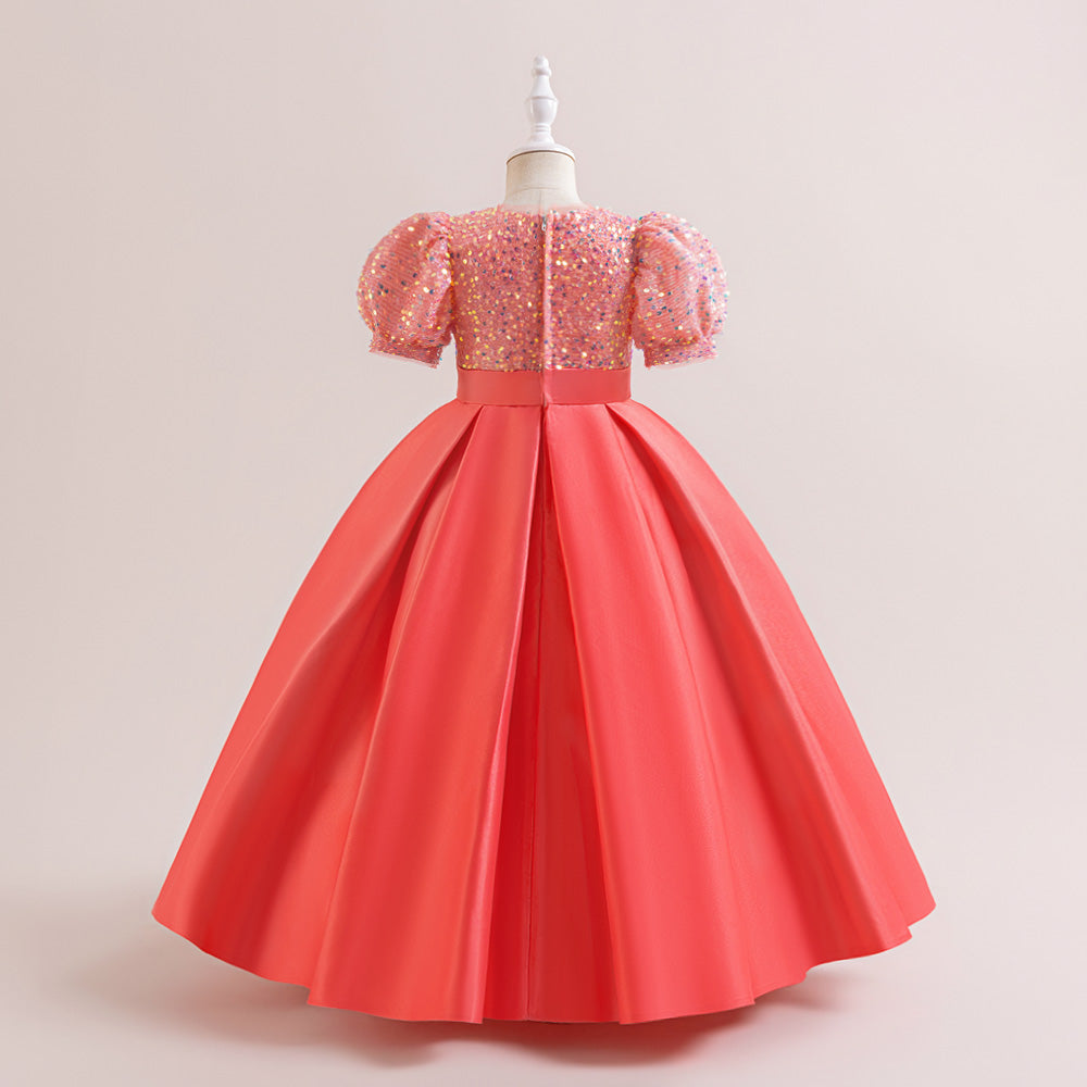 Puff Sleeve Applique Fit & Flare Maxi Dress