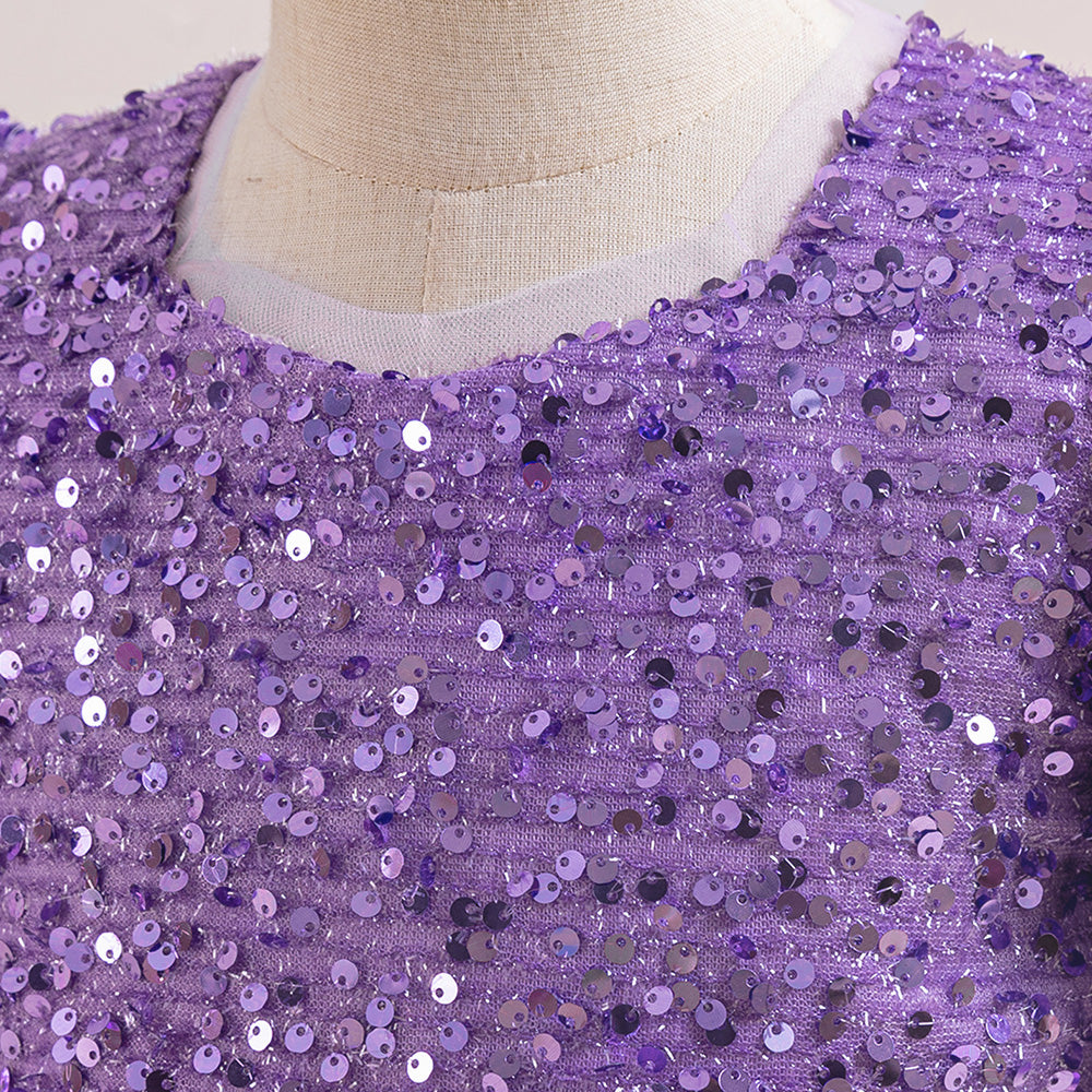 Girls Puff Sleeves Sequined Fit & Flare Maxi Dress