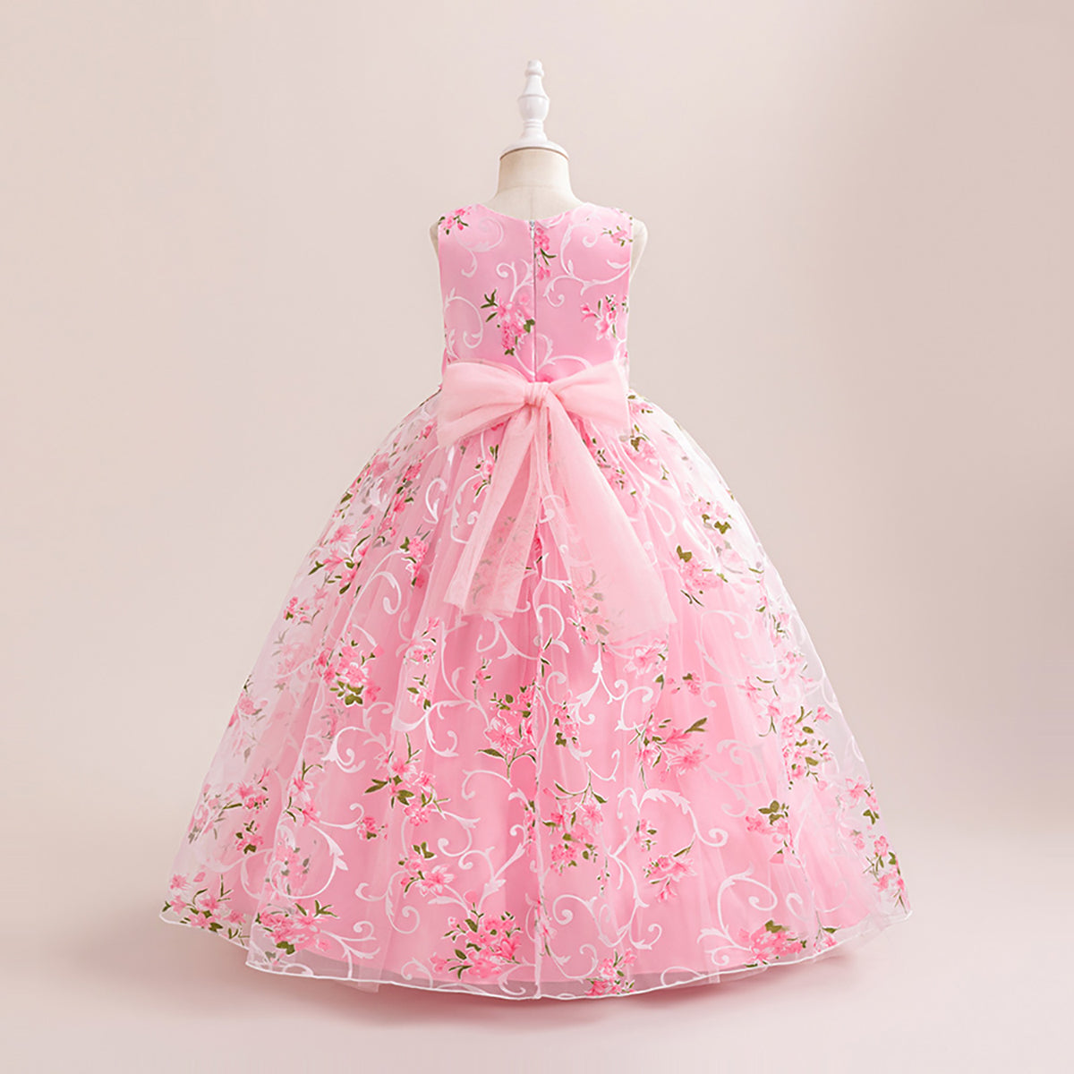 Girls Floral Printed Round Neck Maxi Dress