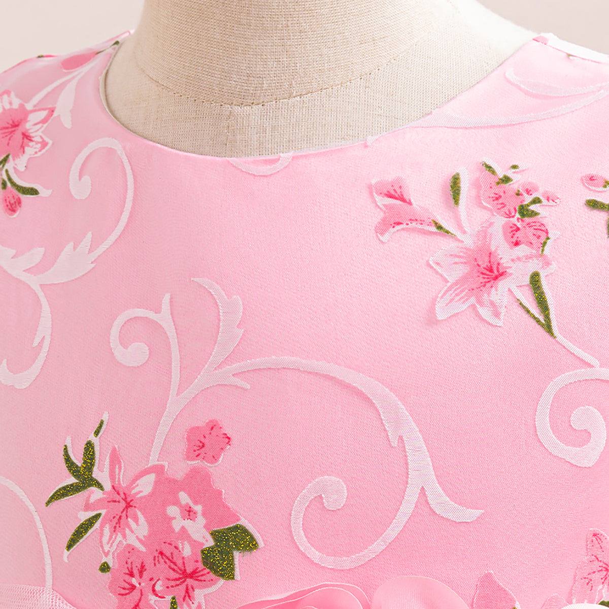 Girls Floral Printed Round Neck Maxi Dress