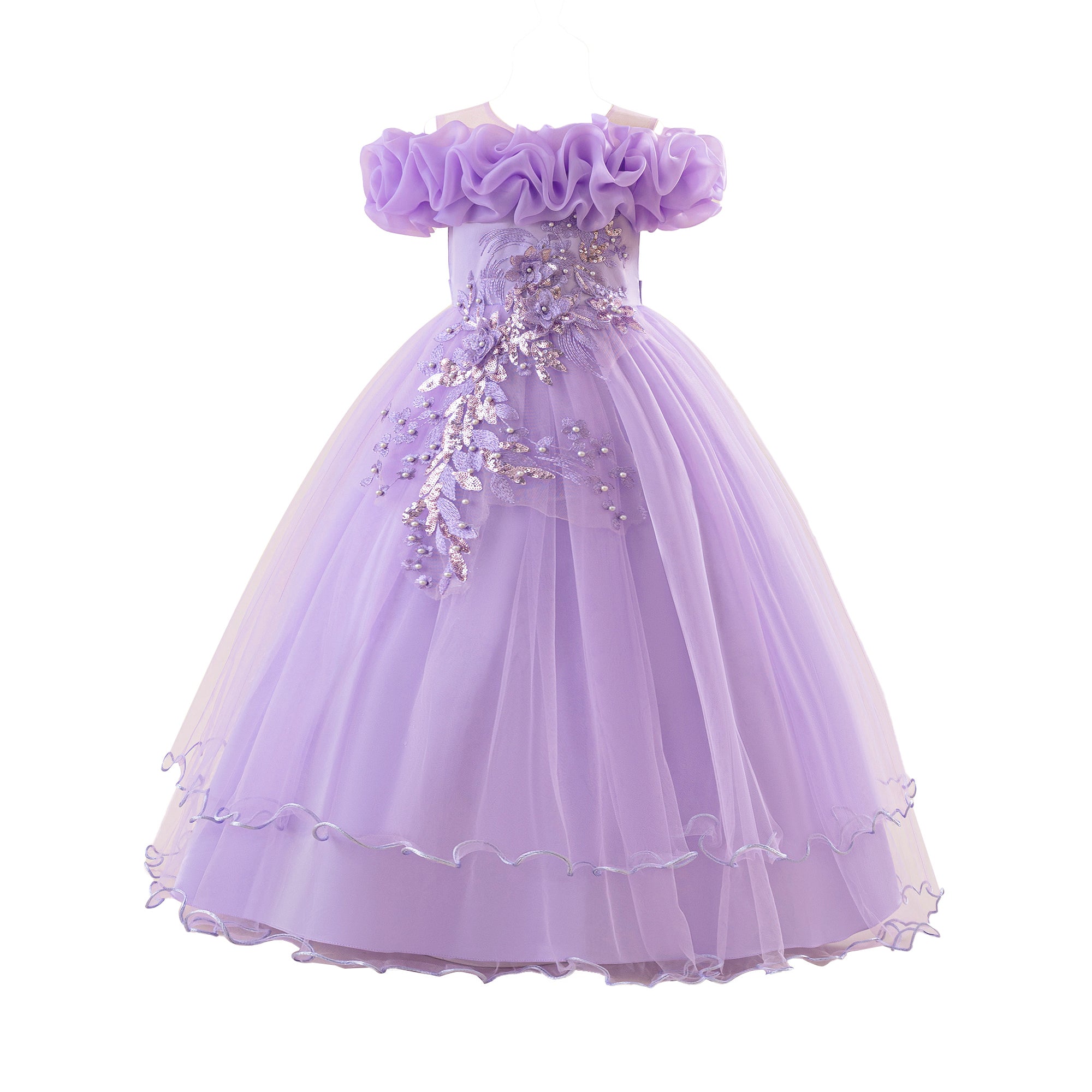 Girls Applique Net Maxi Dress