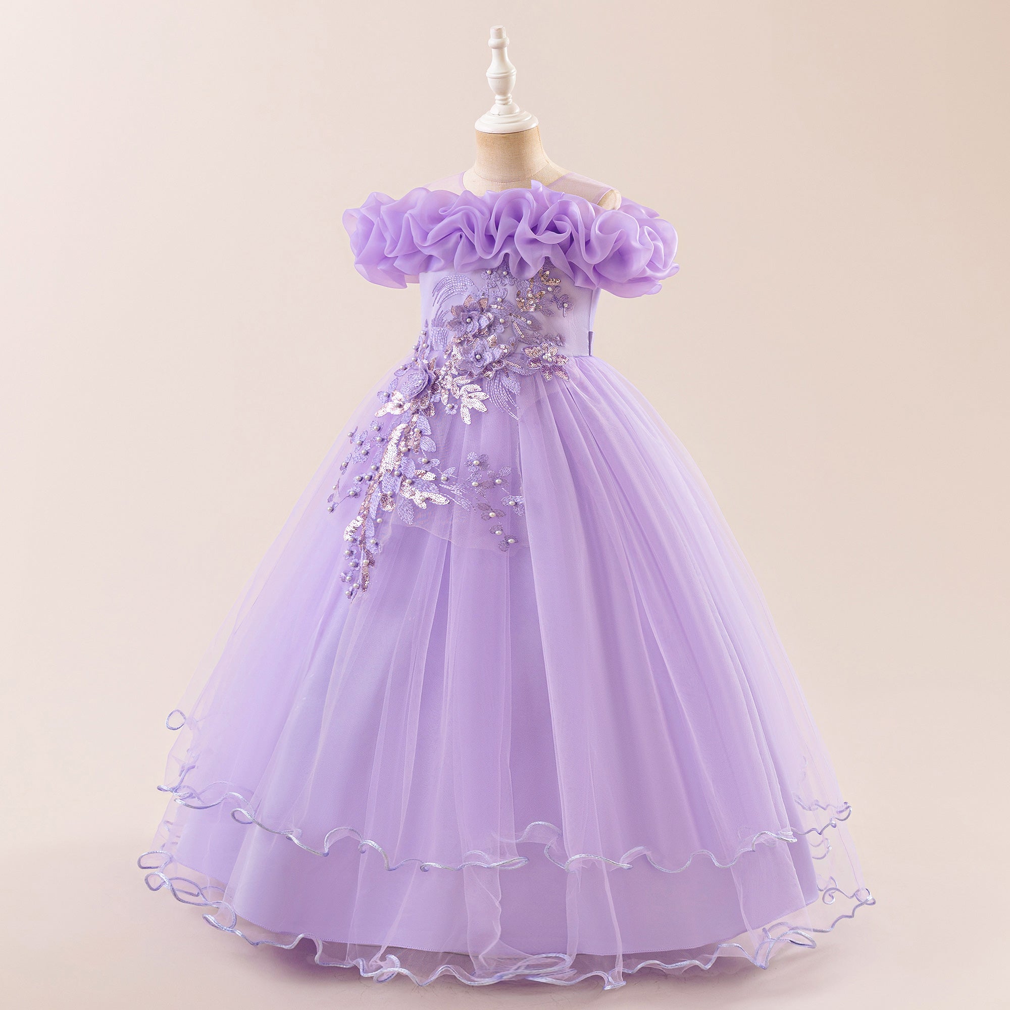 Girls Applique Net Maxi Dress