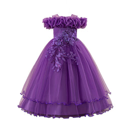 Girls Applique Net Maxi Gown Dress