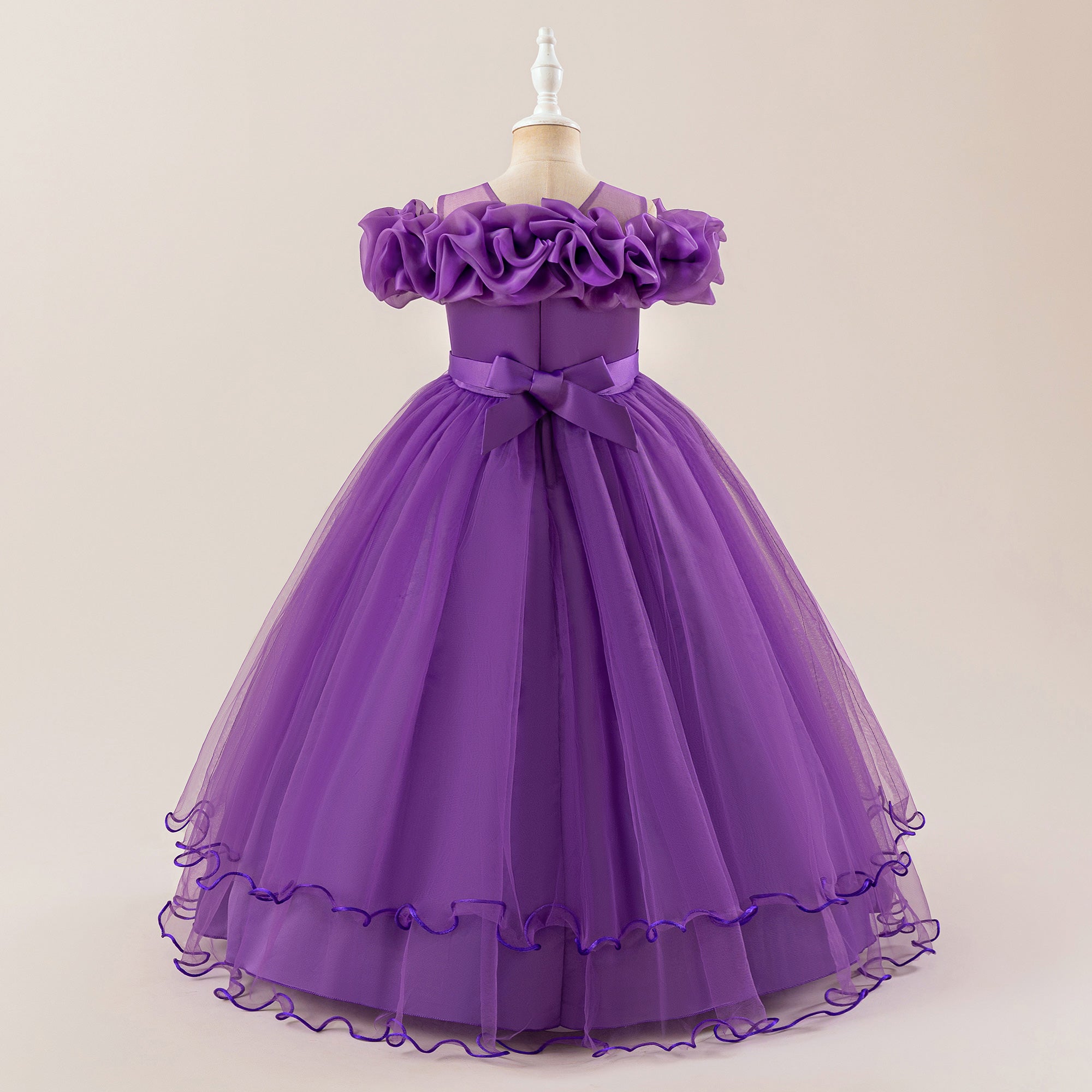 Girls Applique Net Maxi Gown Dress