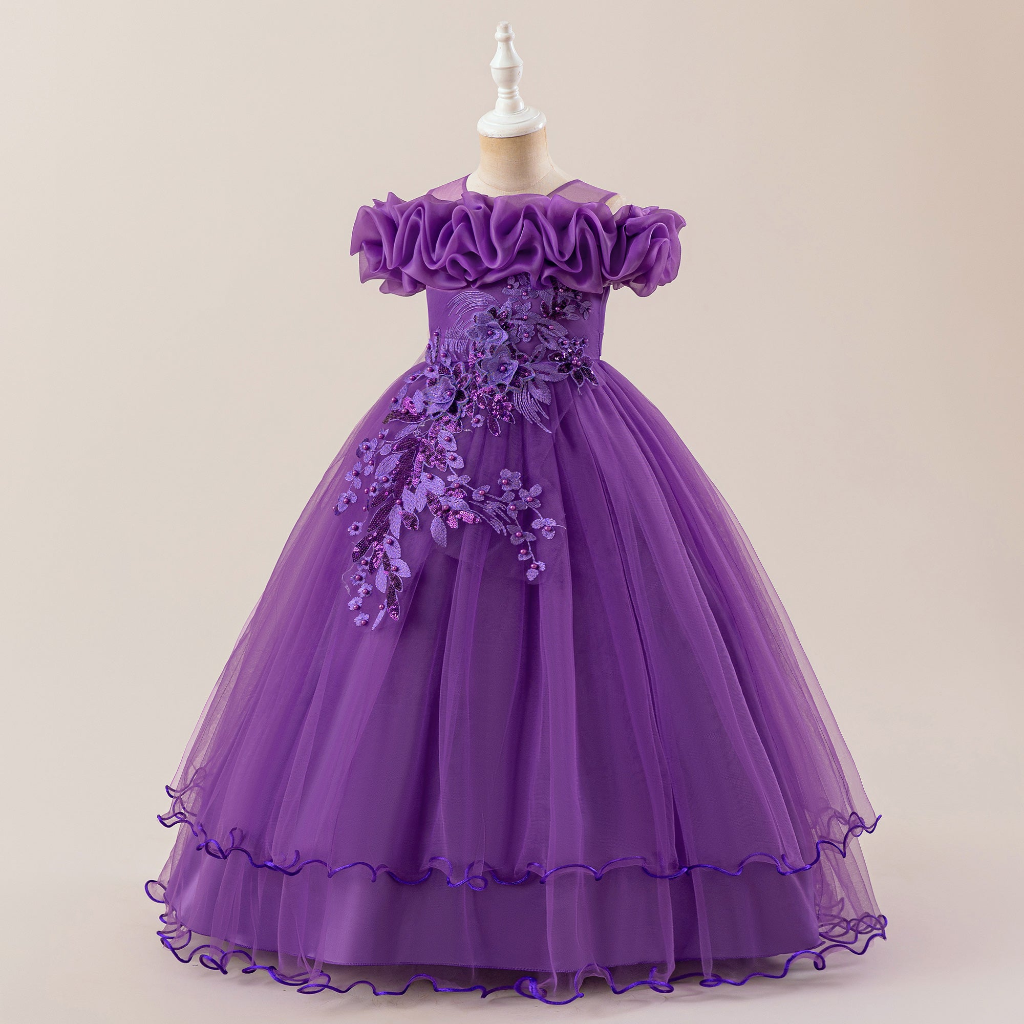 Girls Applique Net Maxi Gown Dress