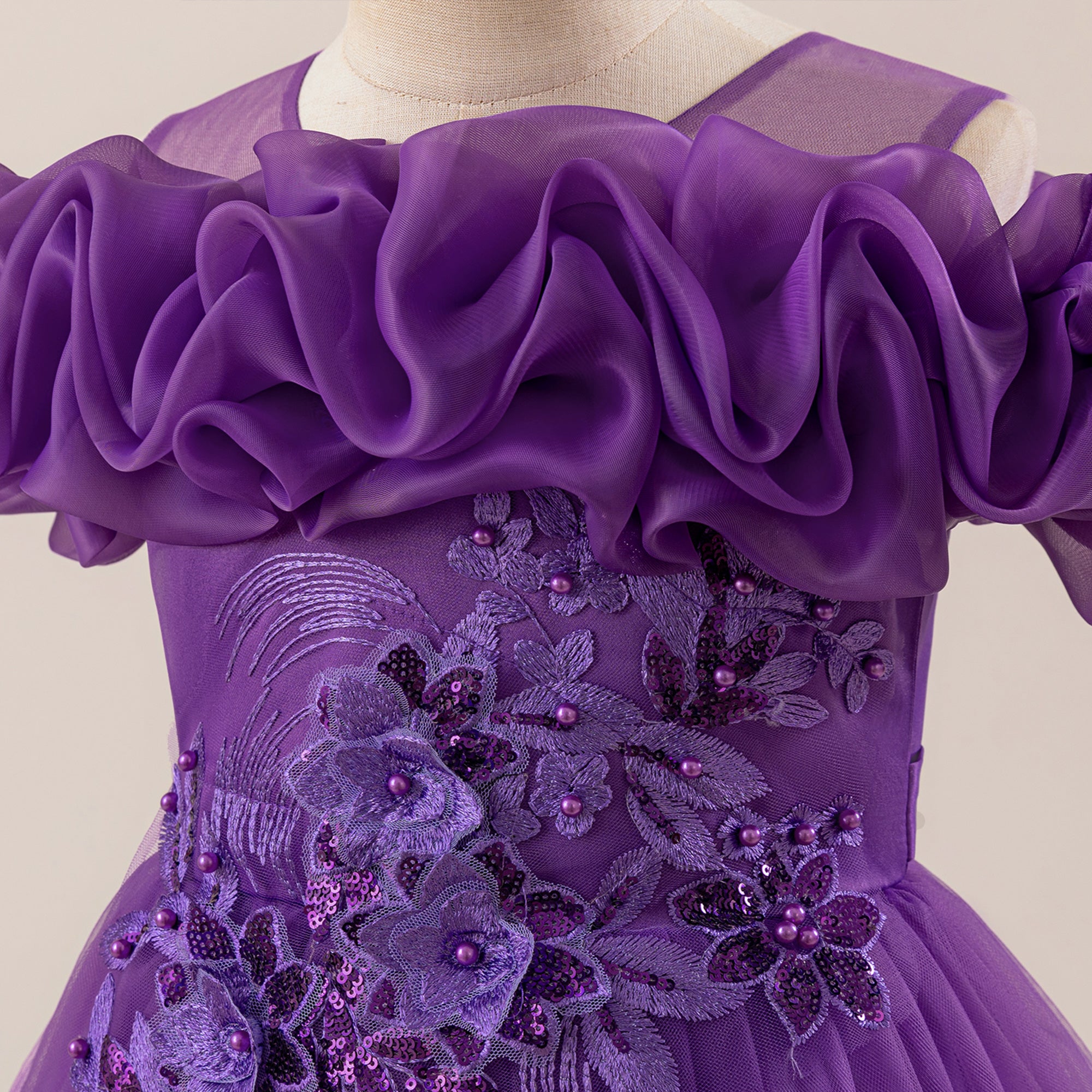 Girls Applique Net Maxi Gown Dress