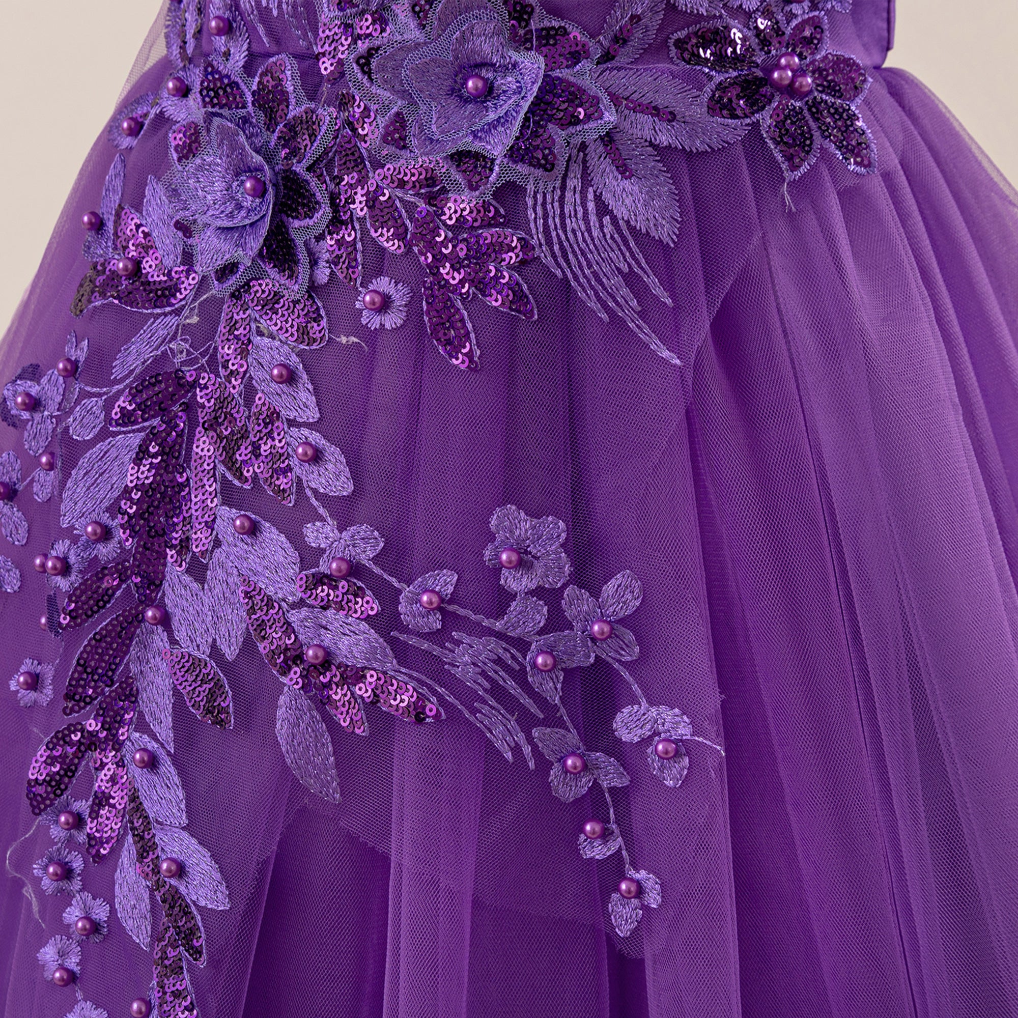 Girls Applique Net Maxi Gown Dress