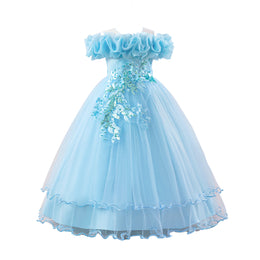 Girls Applique Net Maxi Gown Dress