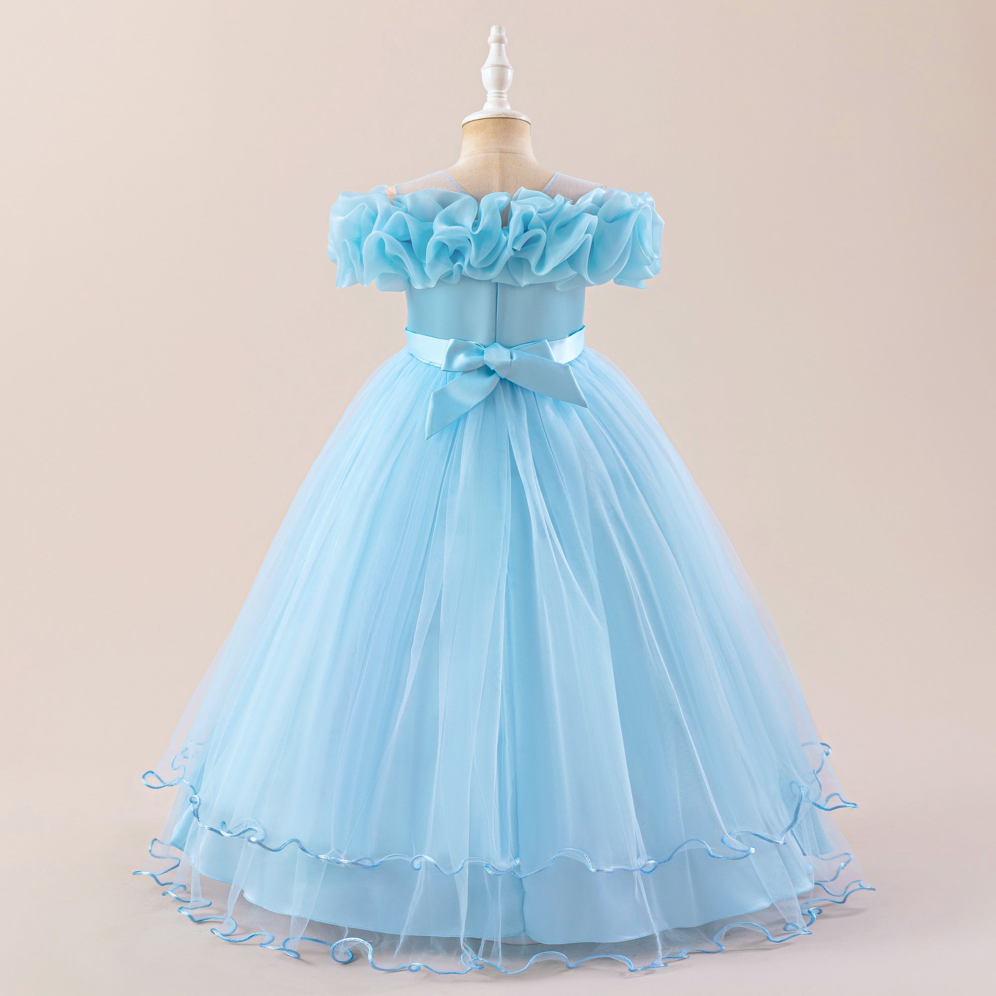 Girls Applique Net Maxi Gown Dress