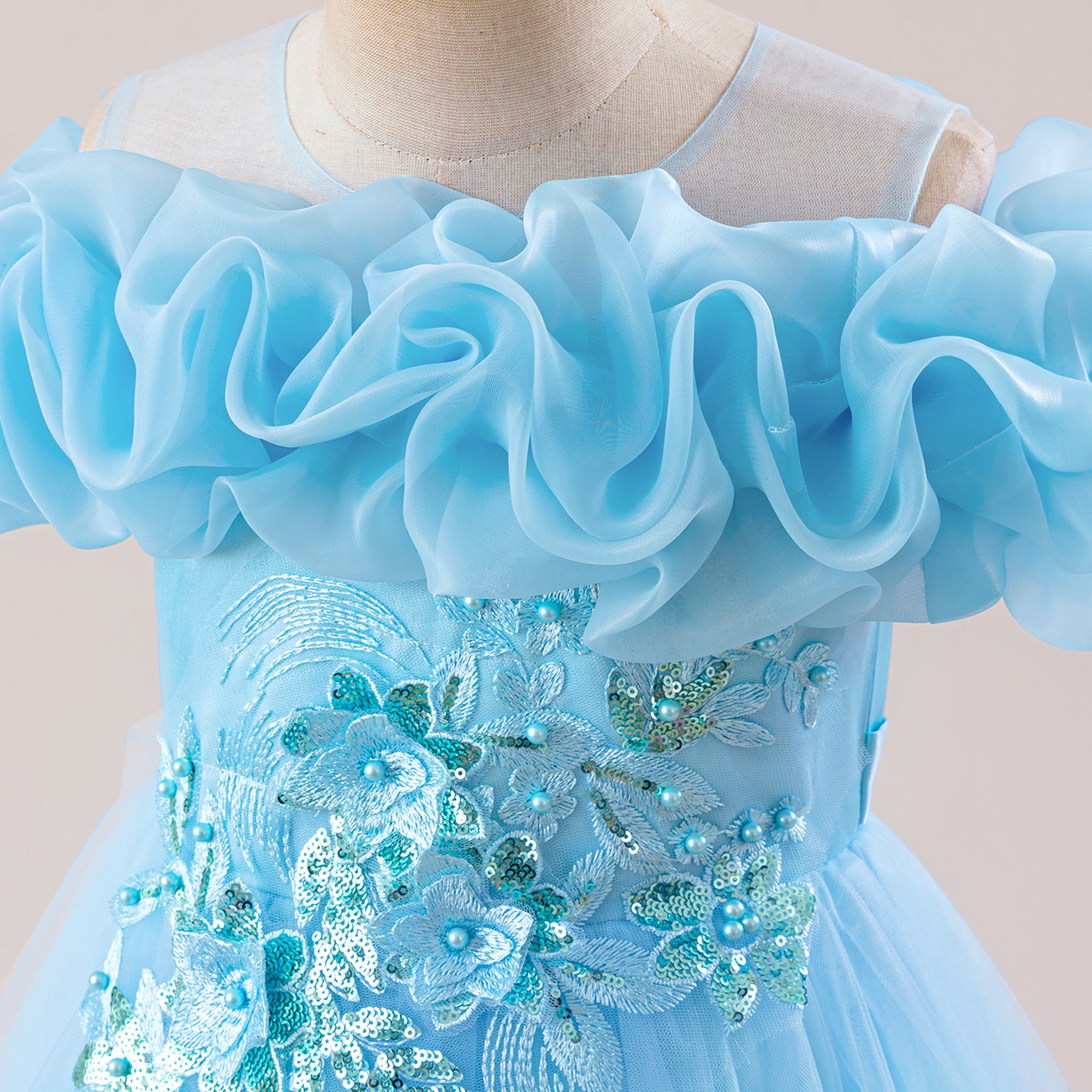 Girls Applique Net Maxi Gown Dress