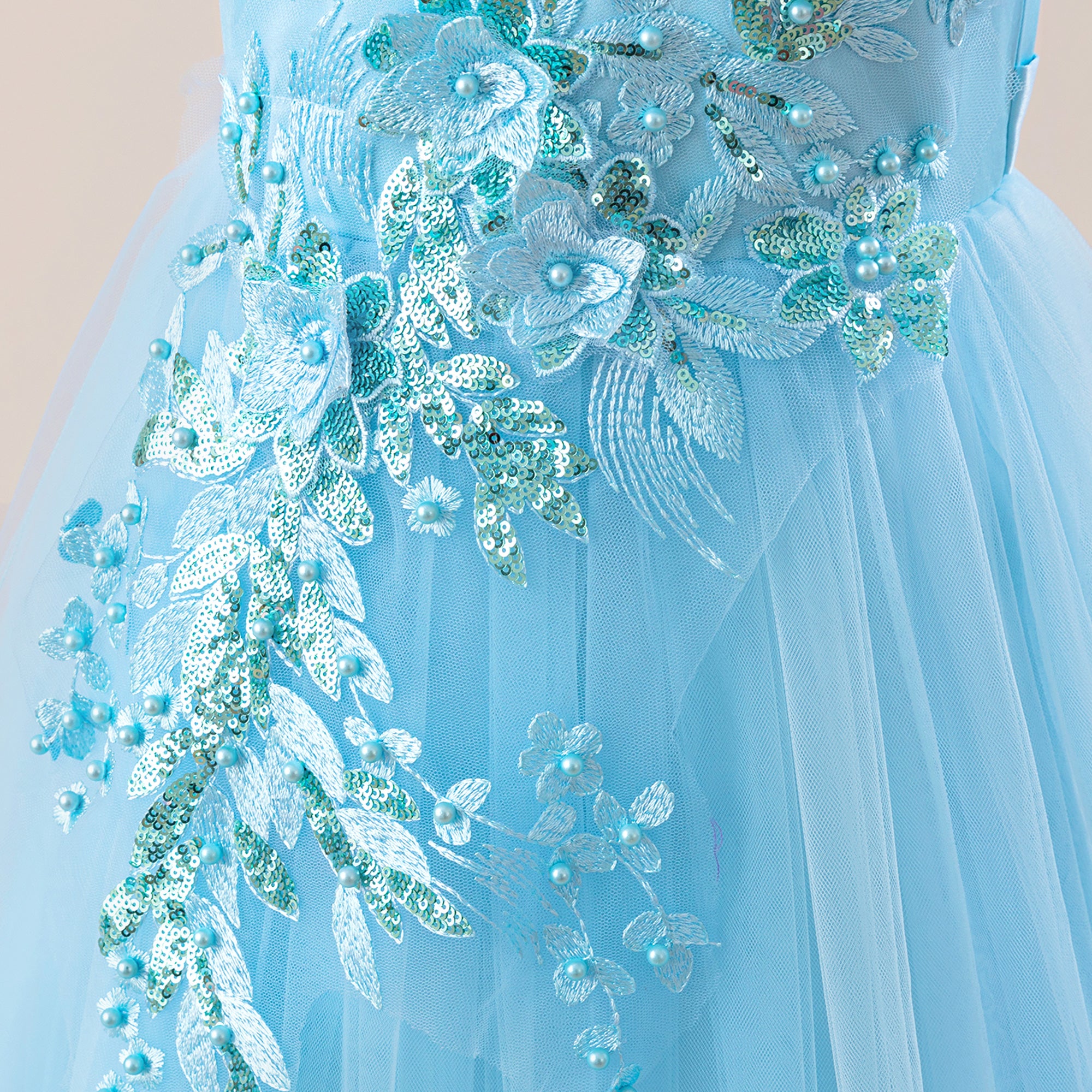 Girls Applique Net Maxi Gown Dress