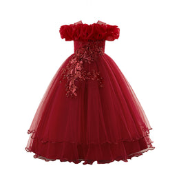 Girls Embellished Applique Sleeveless Net Gown Maxi Dress