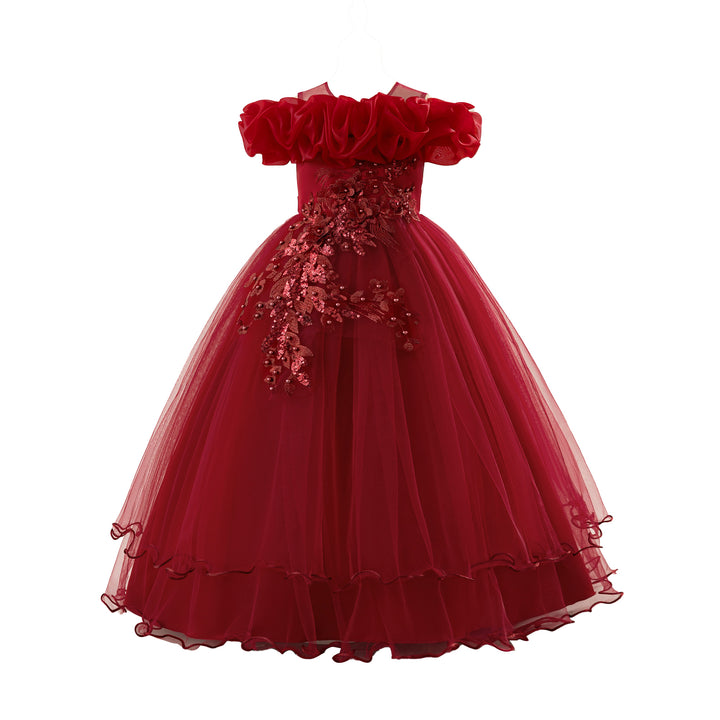 Girls Embellished Applique Sleeveless Net Gown Maxi Dress