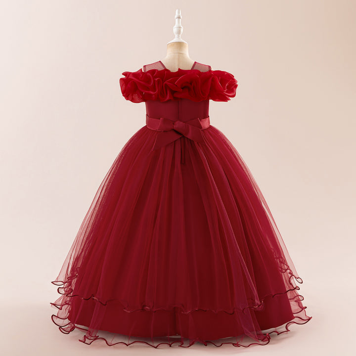 Girls Embellished Applique Sleeveless Net Gown Maxi Dress