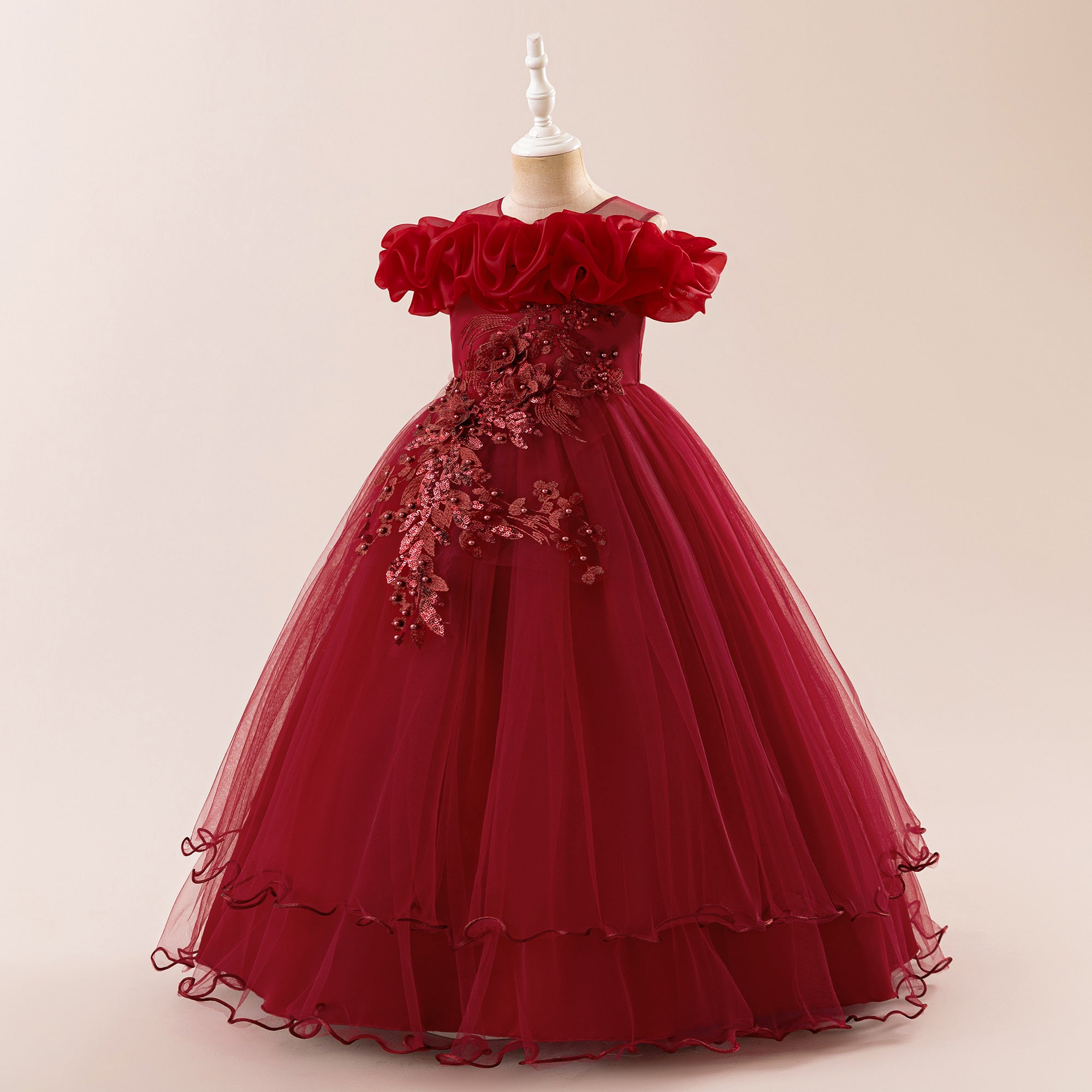 Girls Embellished Applique Sleeveless Net Gown Maxi Dress