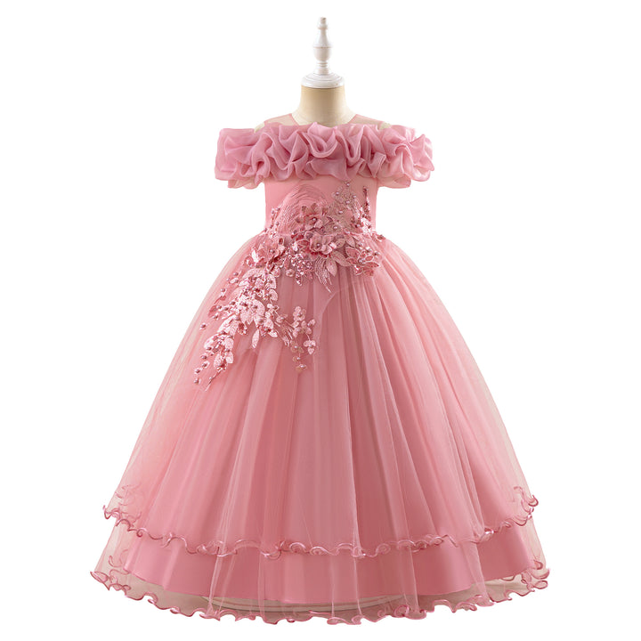 Girls Ruffled Embellished Gown Maxi Dress