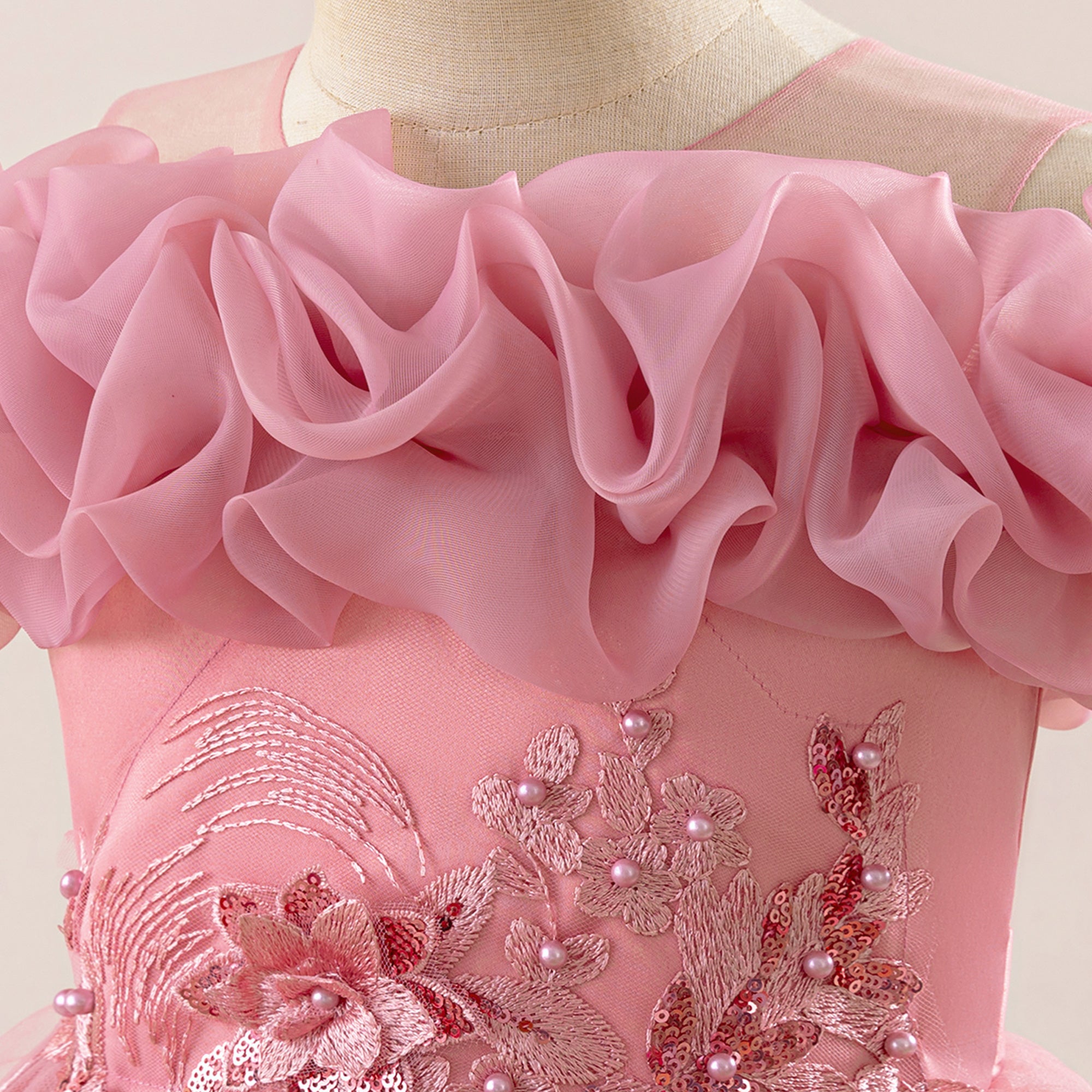 Girls Ruffled Embellished Gown Maxi Dress