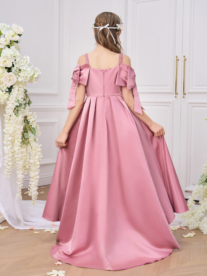 Girls Solid Choker Neck Ruffles A-Line Dress