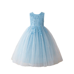 Girls Embroidered Ruffled Net Maxi Dress